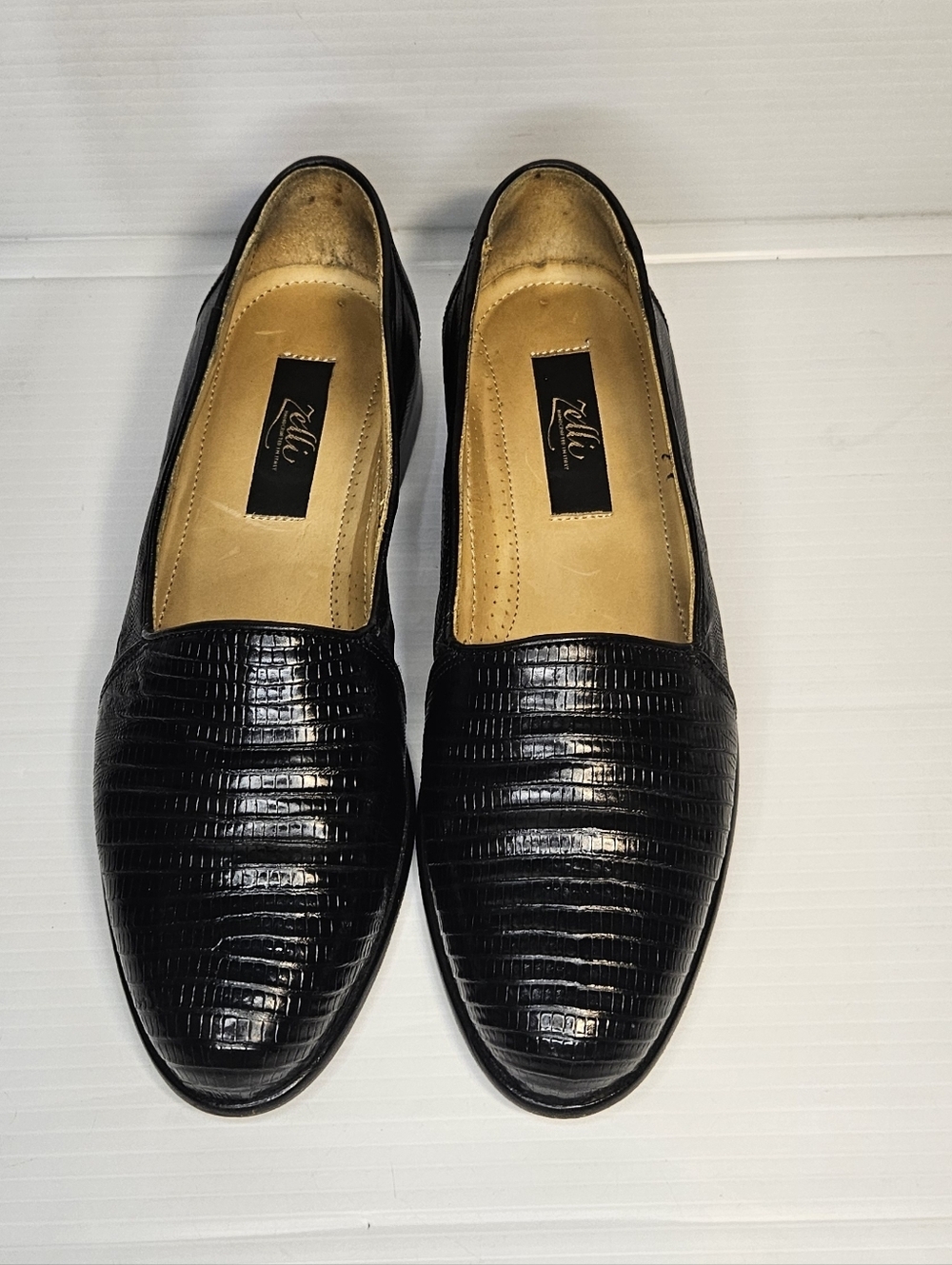 ZELLI Italia Black Lizard Loafers Men’s Size 8M – Handmade Italy Exotic Leather